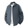 Men's minimalist grey-blue casual zip-up jacket with lapel collar and size XL tag - S / Gray