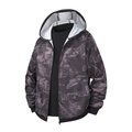 Herren-Kapuzenjacke mit grauem Feder-Tarnmuster und schwarzen Rippstrickbündchen - S / Braun