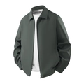 Men's minimalist casual dark green jacket with classic turn-down collar and zipper closure - S / Green