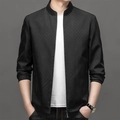 Giacca uomo premium nera con collo alto, texture a quadretti e polsini a costine - M / Nero