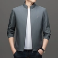 Chaqueta informal de hombre con cuello levantado azul gris y textura vertical - M / Gris