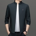 Chaqueta casual de hombre con cuello alto en gris oscuro con finas rayas y cremallera - M / Azul Real