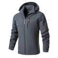 Dark grey men's hooded outdoor jacket with windproof fabric and zipper pockets - M / Gray
