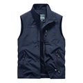 Dark blue men's casual outdoor vest with stand collar and zipper pockets - S / Dark Blue