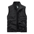 Men's outdoor stand collar vest in black with windproof fabric and zip pockets - S / Black