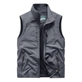 Men's outdoor dark grey stand collar vest with multi-pockets and breathable mesh lining - S / Gray