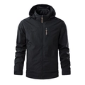 Men's outdoor lightweight hooded jacket in black with waterproof windproof fabric - XL / Black