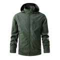Men's dark green windproof outdoor jacket with hooded collar and waterproof fabric - M / Army Green