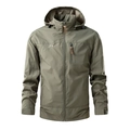 Men's lightweight army green windbreaker with hooded design and waterproof fabric - M / Khaki
