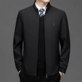 Classic black men's casual stand-collar jacket with ribbed cuffs and subtle logo detail - M / Black