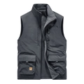 Men's dark gray reversible fleece vest with multi-pockets and warm stand collar - M / Gray