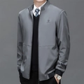 Men's business casual mid-grey jacket with standing collar and ribbed cuffs in a sleek fit - M / Gray