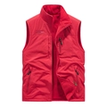 Men's outdoor fleece-lined reversible vest in red with zip pockets and high collar - M / Red
