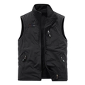 Men's black fleece-lined outdoor vest with multi-pocket design and stand collar - M / Black