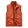 Men's outdoor warm orange fleece vest with multi-pockets and windproof stand collar - M / Brick Red