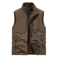 Men's dark coffee winter fleece vest with stand collar and functional zipper pockets - M / Coffee