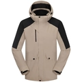 Khaki und schwarze 3-in-1 Outdoorjacke für Herren, wasserdicht mit Kapuze und Taschen - XS / Khaki