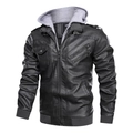 Veste de motard en similicuir noir pour homme avec capuche amovible et bords-côtes - S / Noir et Gris