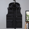 Gilet nero imbottito da uomo con cappuccio, trapuntato e con grandi tasche cargo - L / Nero