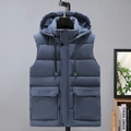 Gilet imbottito blu-grigio da uomo con cappuccio, tasche cargo e design trapuntato caldo - L / Grigio