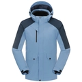 Men's outdoor hooded jacket with grey-blue and navy color block waterproof design - XS / Haze Blue