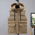 Gilet kaki da uomo con cappuccio e imbottitura spessa con tasche cargo invernali - L / Cachi