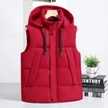 Gilet matelassé rouge à capuche pour homme avec finitions brillantes et cordons - L / Rouge
