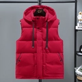 Winter puffer vest for men in vibrant red with hood and warm thick padding - L / Red