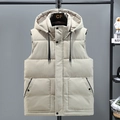 Insulated hooded puffer vest for men and women in beige featuring a minimalist utility design - L / Off-white