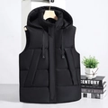 Gilet matelassé noir pour homme avec capuche et fermeture éclair boutonnée - L / Noir