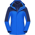 Waterdicht 3-in-1 outdoorjack in blauw en marineblauw met color-block design voor hiken - XS / Saffierblauw