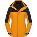 Three-in-one waterproof outdoor jacket in orange and black with detachable fleece liner - XS / Turmeric