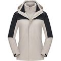 Beige and black three-in-one waterproof outdoor jacket with detachable fleece liner - XS / Off-white