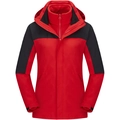 Red three-in-one waterproof outdoor jacket with detachable fleece lining and black accents - XS / China Red