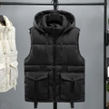 Schwarze gesteppte Herrenweste mit Kapuze und großen praktischen Utility-Taschen - M / Schwarz