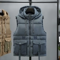 Herren-Pufferweste mit Kapuze in Graublau, Cargo-Taschen und gesteppter Isolierung - M / Grau