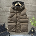 Men's thickened quilted hooded workwear vest in khaki brown with large side pockets - L / Mocha