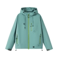 Giacca outdoor con cappuccio verde menta con dettagli della cerniera verde fluo - S / Grigio Senape