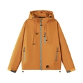 Giacca outdoor con cappuccio arancione con dettagli zip blu chiaro e polsini antivento - S / Arancione Sabbia Dorata