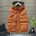 Gilet de travail pour hommes avec capuche amovible orange brûlé, coupe ample et chaude - L / Orange
