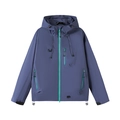 Outdoor hooded jacket in grey-blue color with neon green contrast zippers and velcro cuffs - S / Mystic Purple