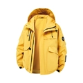 Waterproof outdoor hooded windbreaker in bright yellow with adjustable velcro cuffs - S / Bright Yellow