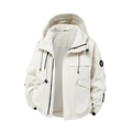 White hooded waterproof outdoor jacket with mesh lining and utility pockets for hiking - S / Off-white