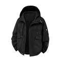 Men's black hooded outdoor waterproof jacket with cargo pockets and mesh lining - S / Black