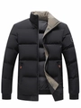 Men's black winter puffer jacket with stand collar and orange zipper details - M / Black