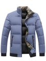 Men's thickened stand collar jacket in grey blue with camo lining and zip pockets - M / Gray