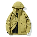 Mustard yellow outdoor hooded utility jacket with cargo pockets and windproof zipper - S / Lemon Green