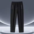 Men's black quick-dry ice silk trousers with elastic drawstring waist and zipper pockets - L / Straight Leg / Black