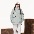 Light green hooded outdoor functional jacket with tactical pockets and trekking patch - S / Ether Blue