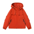 Waterdichte oranje outdoor windjack met capuchon, trekkoord en grote ritszakken voor heren - XS / Vermiljoenrood